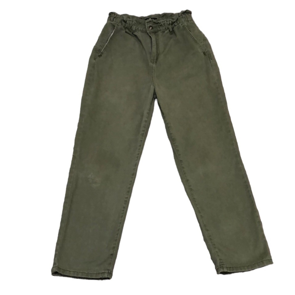 7 For All Mankind Mom Jeans Size 27 Olive Green High Rose Paper Bag Waist